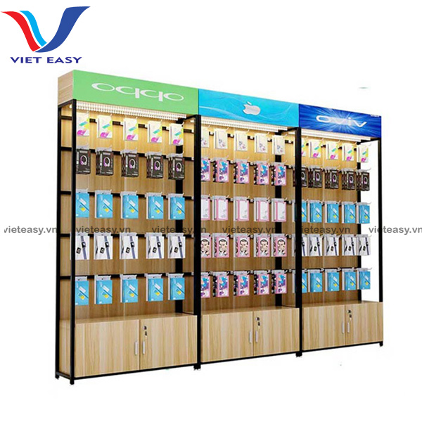 Kệ gỗ cửa hàng điện thoại