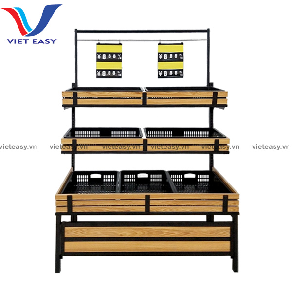 Kệ gỗ cửa hàng rau củ